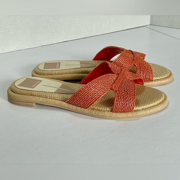 DOLCE VITA Raffia Bow Slide Sandals Orange & Cream NWOT Size 7.5 - Picture 5 of 10